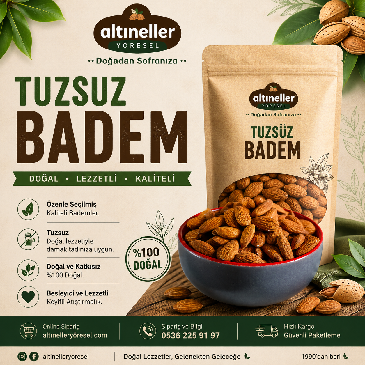 Çıtır tuzsuz bademler