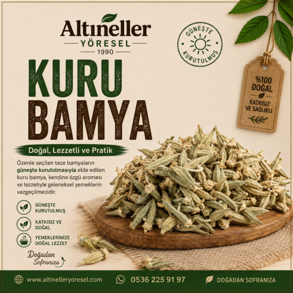 Altıneller Yöresel Güneşte Kurutulmuş Kuru Bamya 1 kg paket