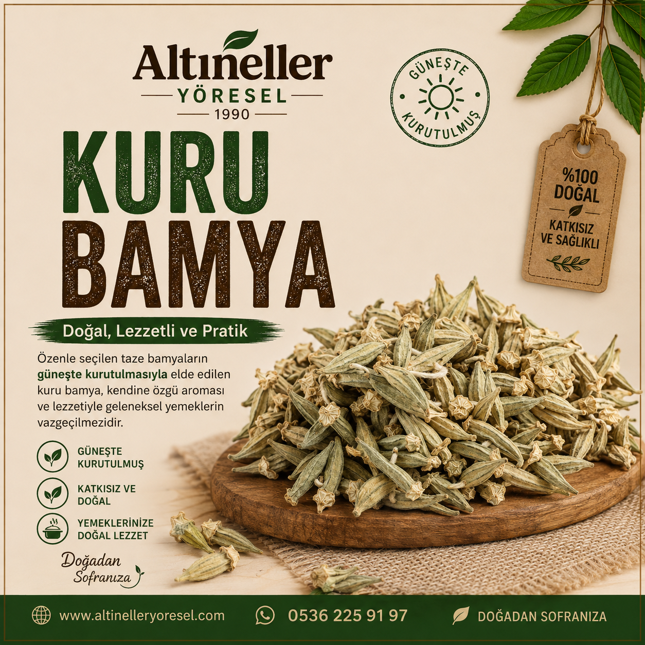Altıneller Yöresel Güneşte Kurutulmuş Kuru Bamya 1 kg paket