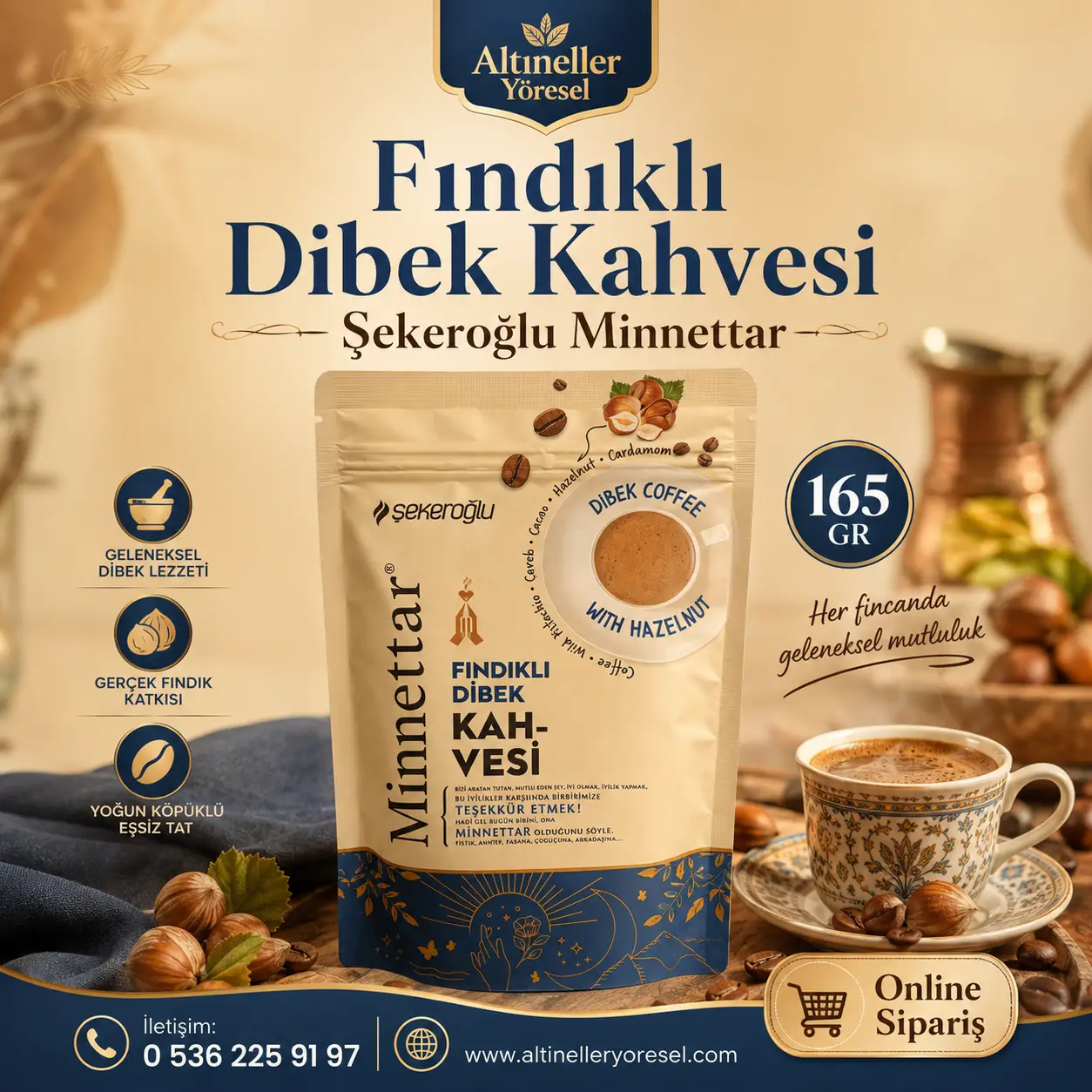 Şekeroğlu Minnettar Fındıklı Dibek Kahvesi 165 gr paket