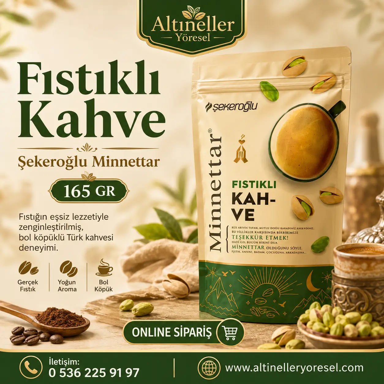 Şekeroğlu Minnettar Fıstıklı Kahve 165 gr paket
